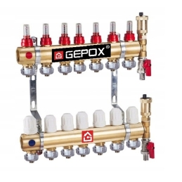 Rozdzielacz do podłogówki 7 obwodów GEPOX mosieżny do ogrzewania podłogowego